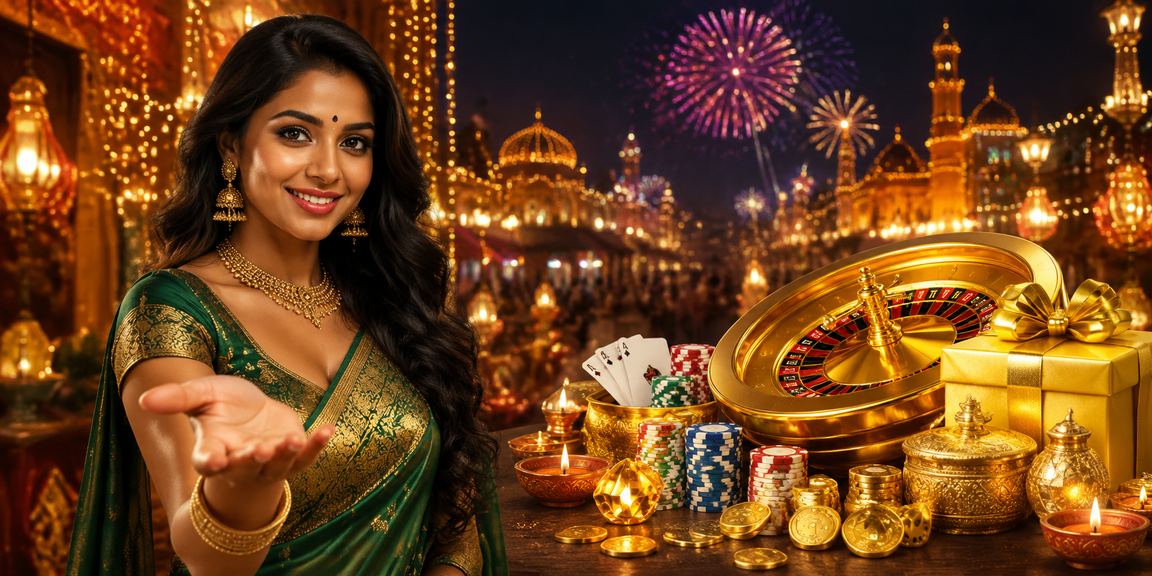 Indian player celebrating VIP bonus win wearing traditional saree