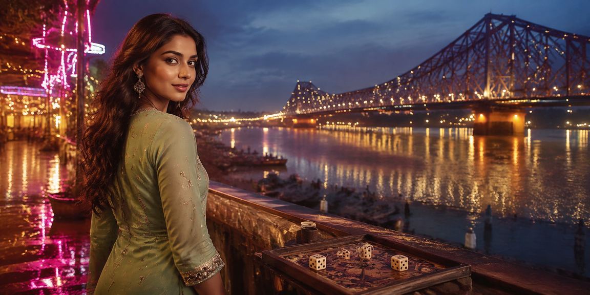 Players enjoying an online dice game beside the Howrah Bridge in Kolkata